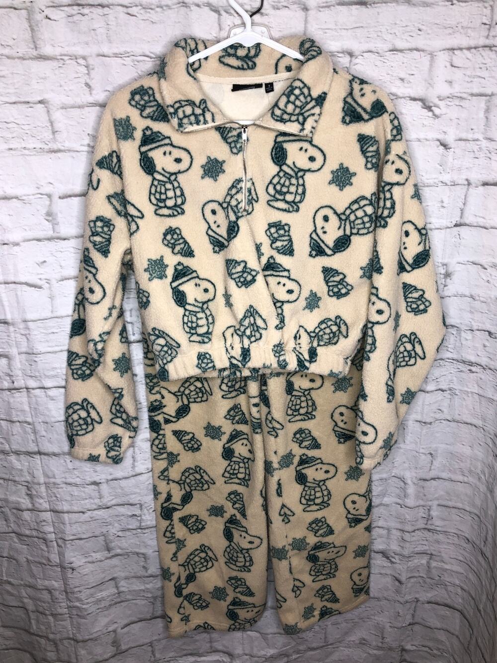 Peanuts Snoopy Woodstock Sherpa Fleece 2 Pc Set Women's Sz S Lounge Cozy